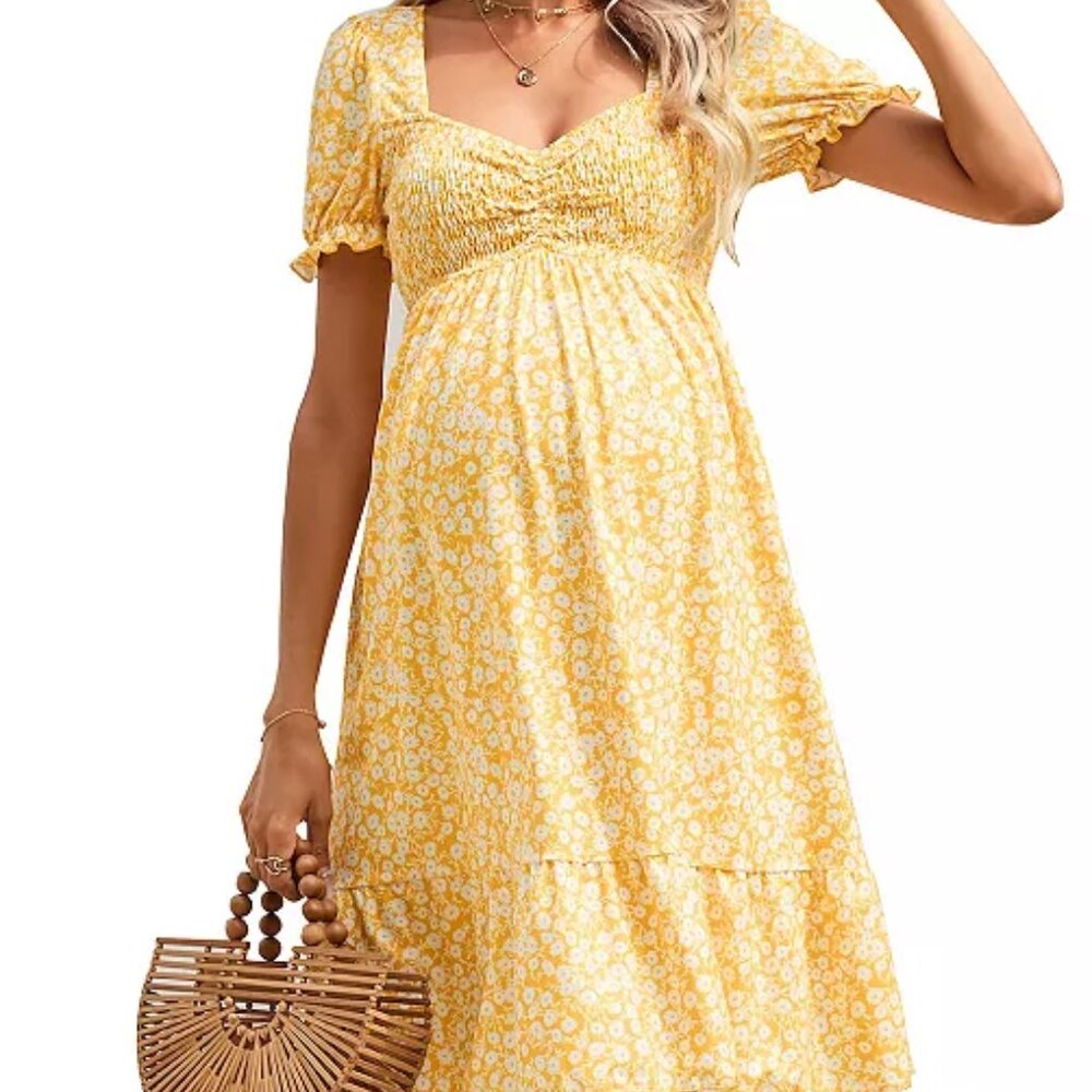 Women's Maternity Dresses A Line Sweetheart Neck Ruffle Flowy Mini Boho Dress